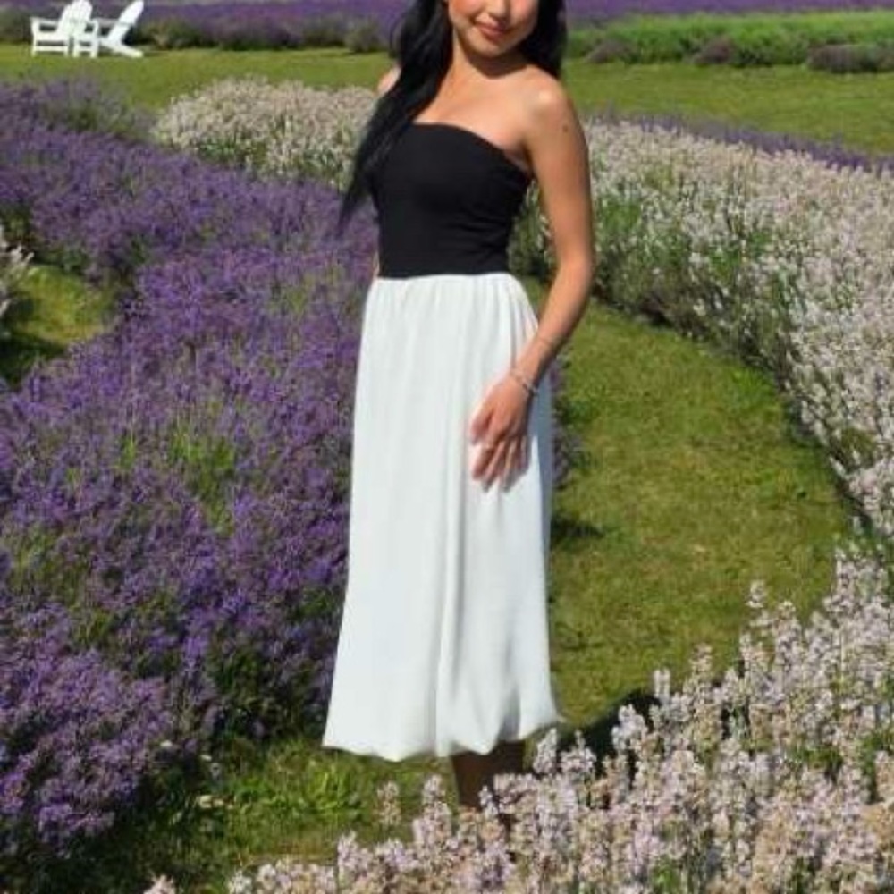 Black and White Strapless Maxi Dress